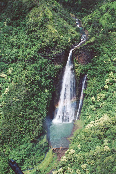 Helicopter tour in Kauai, Hawaii: Manawaiopuna Falls (AKA: Jurassic Park Waterfall, seen in the movie)